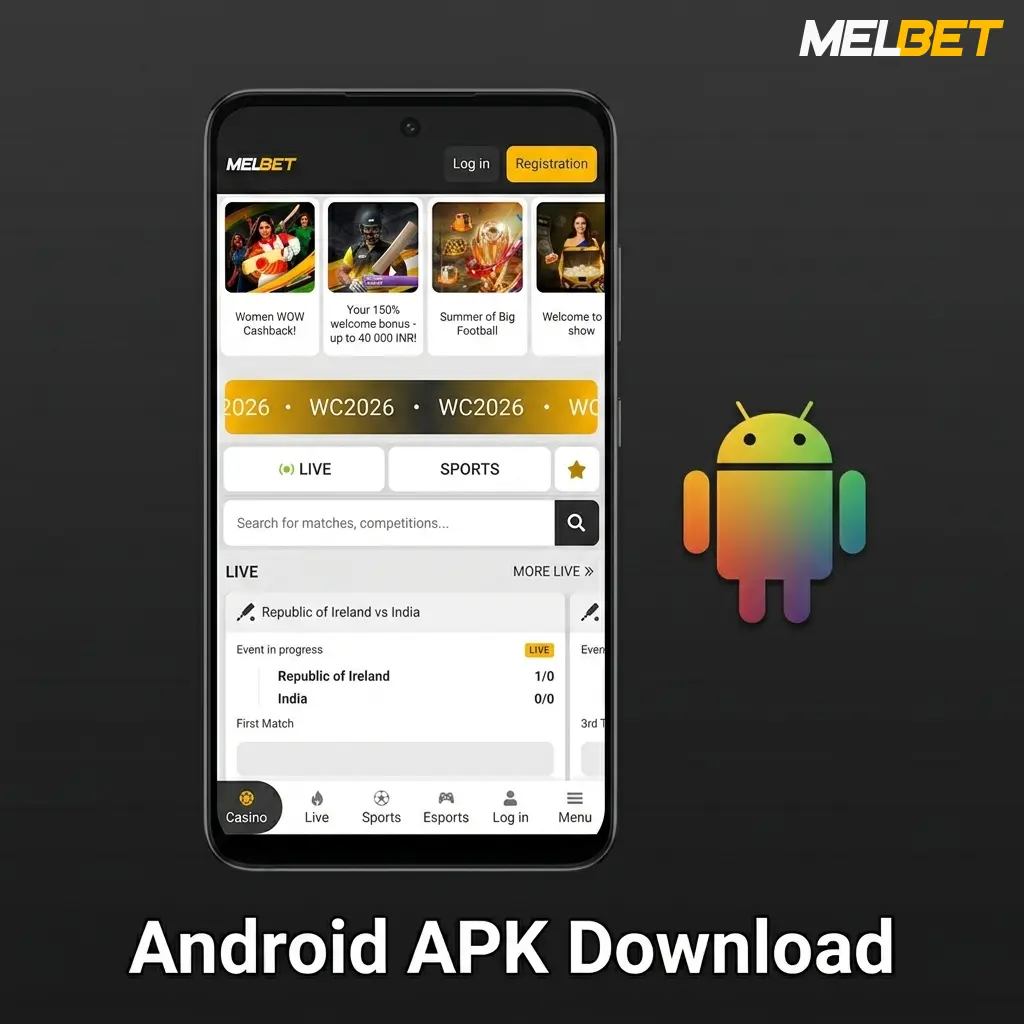 Melbet Android APK file download for real-money gambling app not available on Google Play Store