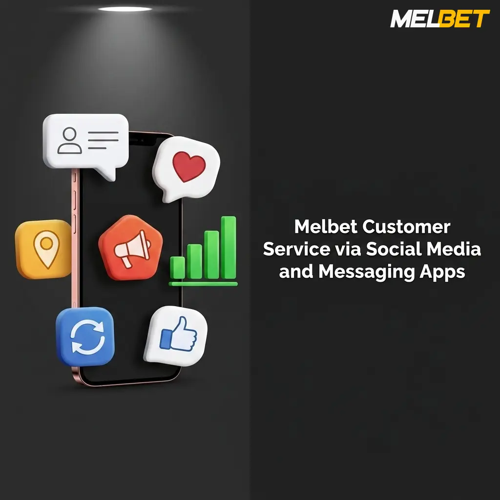 Melbet customer support channels including Telegram, Facebook, Twitter, and Instagram icons for Indian users