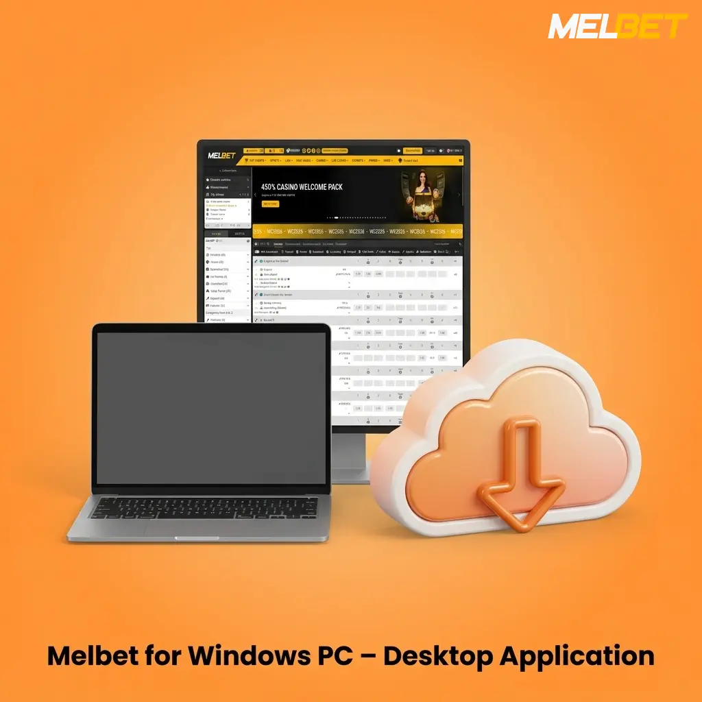 Melbet desktop application installation on Windows PC showing setup wizard and download process
